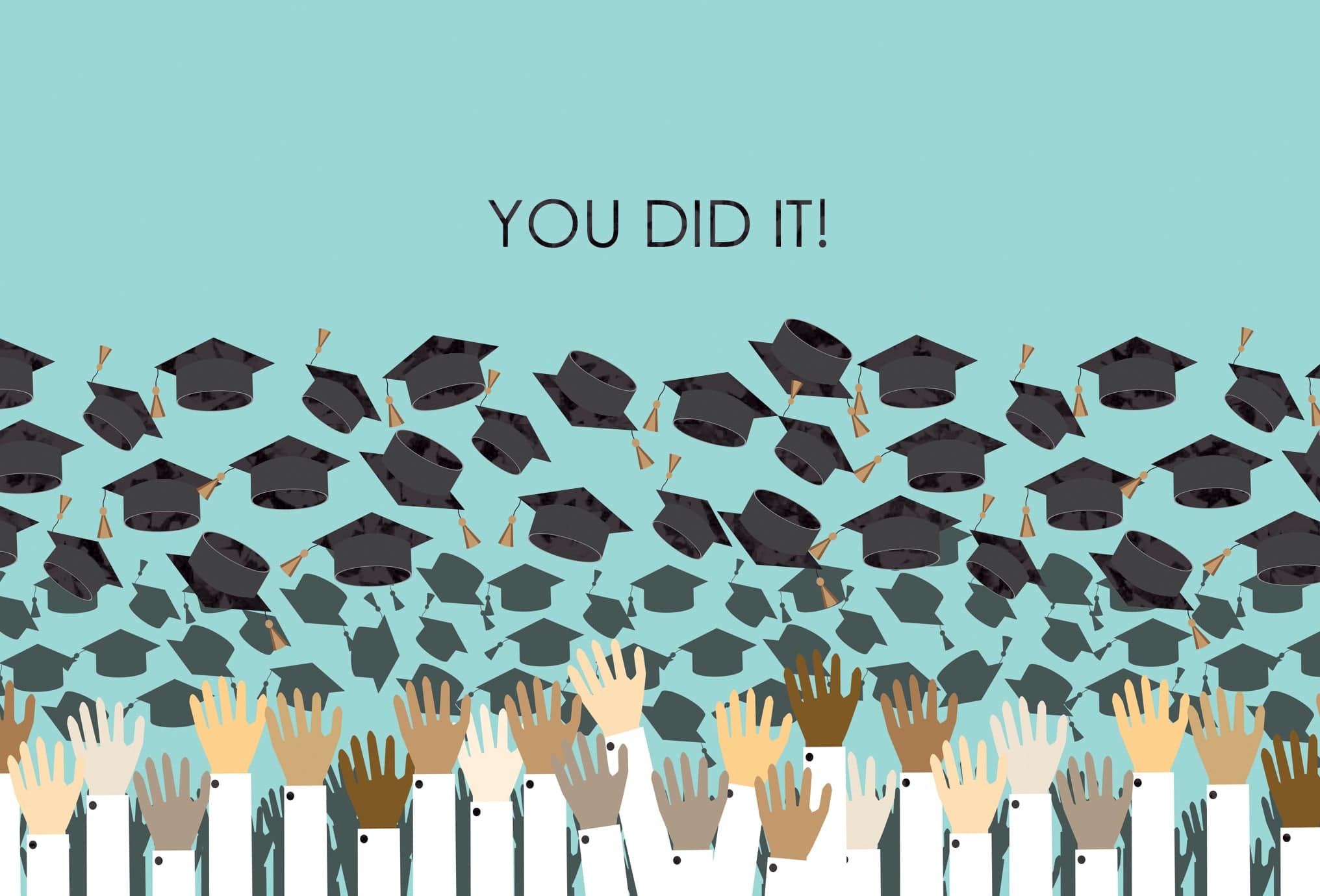 Pictura Tossing Caps Graduation Card featuring a festive design with graduation caps and celebratory elements